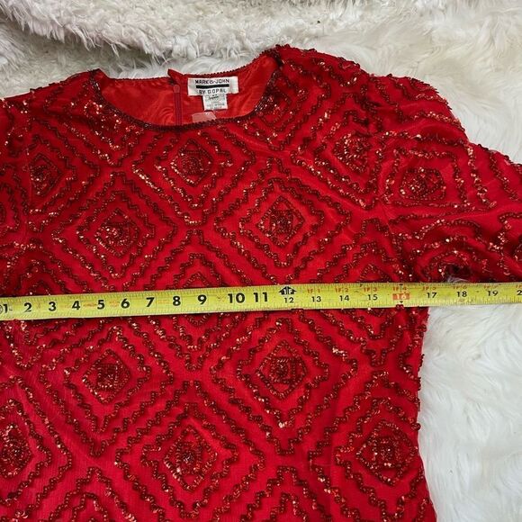 NWOT Mark and John by Gopal 100% silk red sequins& beaded over the knee dressSZM - Picture 7 of 13